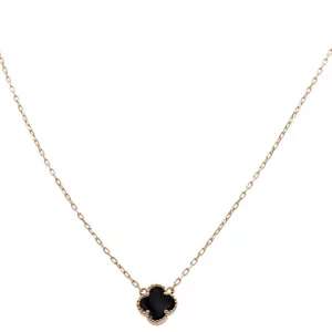 14K Yellow Gold Fashion Flower Onyx Pendant