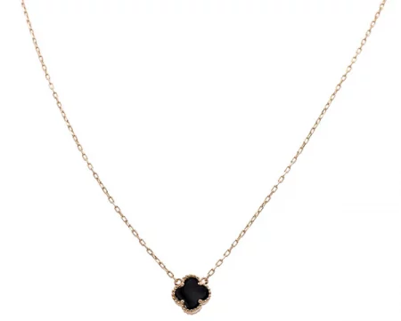 14K Yellow Gold Fashion Flower Onyx Pendant