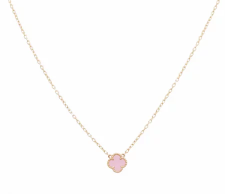 14K Yellow Gold Women's Necklace with Pink Clover