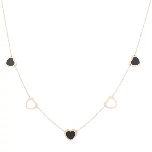 14K Yellow Gold Woman's Black Heart Necklace