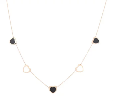 14K Yellow Gold Woman's Black Heart Necklace