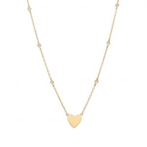 Yellow Gold Heart Single Bezel Diamond Necklace