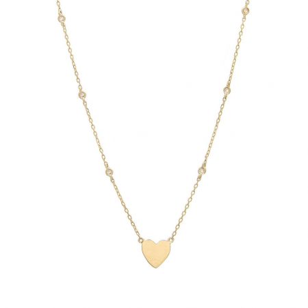 Yellow Gold Heart Single Bezel Diamond Necklace