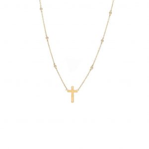 Yellow Gold Cross Single Bezel Diamond Necklace