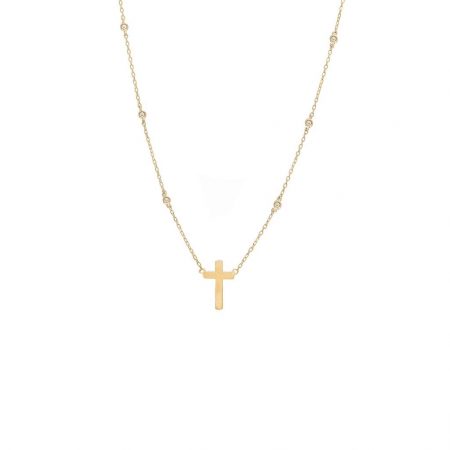 Yellow Gold Cross Single Bezel Diamond Necklace