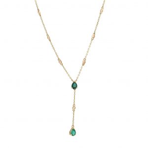 Gold Pear Prong Emerald Necklace