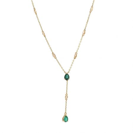 Gold Pear Prong Emerald Necklace