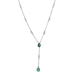 White Gold Pear Prong Emerald Necklace