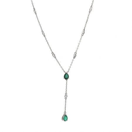 White Gold Pear Prong Emerald Necklace
