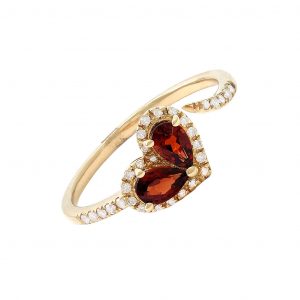Yellow Gold Fashion Pear Prong Garnet Ring (Heart Shape Fashion Ring With Garnet W/ Dia.)