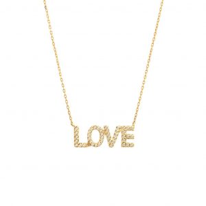 Yellow Gold Love Single Micro Pave Diamond Necklace