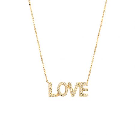 Yellow Gold Love Single Micro Pave Diamond Necklace
