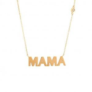Yellow Gold Mama Single Bezel Diamond Necklace