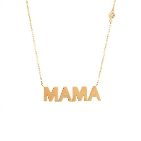 Yellow Gold Mama Single Bezel Diamond Necklace