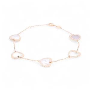 14K Yellow Gold Woman's Mother of Pearl Heart Bracelet
