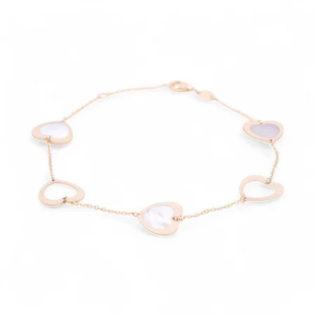 14K Yellow Gold Woman's Mother of Pearl Heart Bracelet