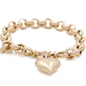 14K Yellow Gold Women's Heart Bracelet rolo