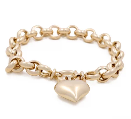 14K Yellow Gold Women's Heart Bracelet rolo