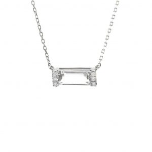 White Gold Bar Retangular Prong White Topaz Necklace