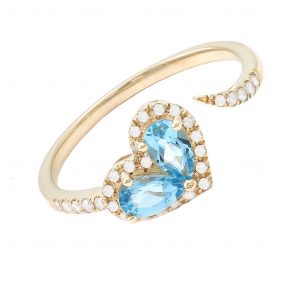 PROMISE RING  14K WITH DIMOND AND BLUE TOPACIO