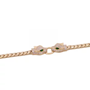 10K Yellow Gold Women's Panthers Bracelet with Cubic Zirconias
