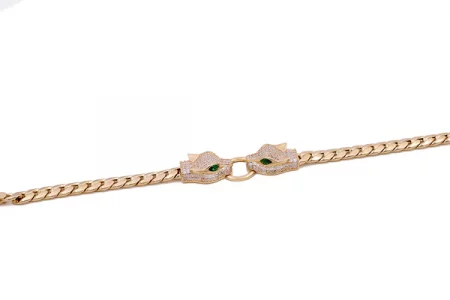 10K Yellow Gold Women's Panthers Bracelet with Cubic Zirconias