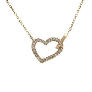 Yellow Gold Heart Single Micro Pave Diamond Necklace