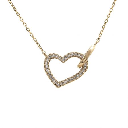 Yellow Gold Heart Single Micro Pave Diamond Necklace