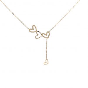 Yellow Gold Heart Single Micro Pave Diamond Necklace
