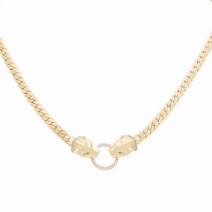 10K Yellow Gold Cuban Link Women's Necklace with Panthers and Cz