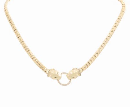 10K Yellow Gold Cuban Link Women's Necklace with Panthers and Cz