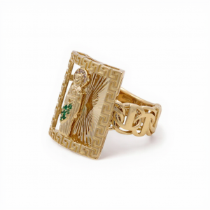 10K Yellow Gold SQ Fashion San Judas Men’s Ring