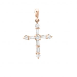 Rose Gold Religious Baguette Prong Diamond Pendant