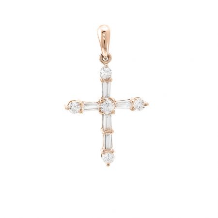 Rose Gold Religious Baguette Prong Diamond Pendant