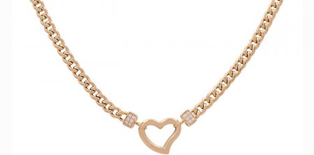 14K Yellow Gold Cubic Zirconias Heart Necklace