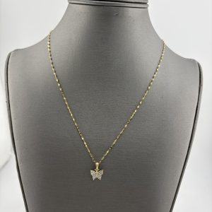 Mirror chain 14k and butterfly charm whit natural diamond