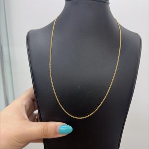 Cuban link chain 18” 1.2 mm 10k with name plate mini cursive 4mm 14k