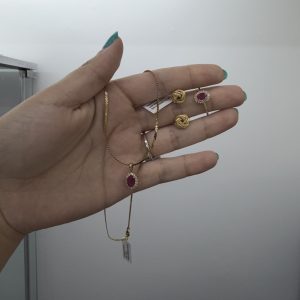 Necklace 14k with Rubi charm diamond and Rubi 10k and ring with earring knot