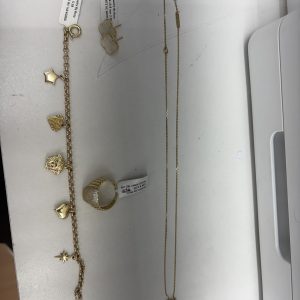 Ring 14k size 8 , chain clover 18k 18’’, earrings 14k clover , bracelet rolo 10k size 7