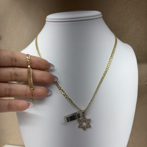 Chain 10k solid 18’’ 3mm , charm star 14k solid ,ID bracelet 14k solid